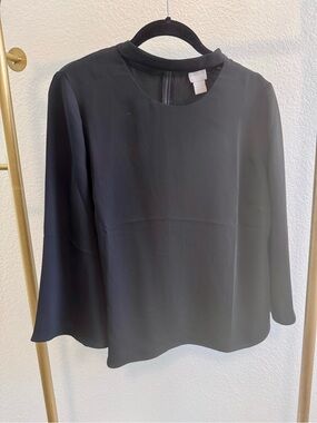 Chico's Black Bell Sleeve Mock Neck Blouse